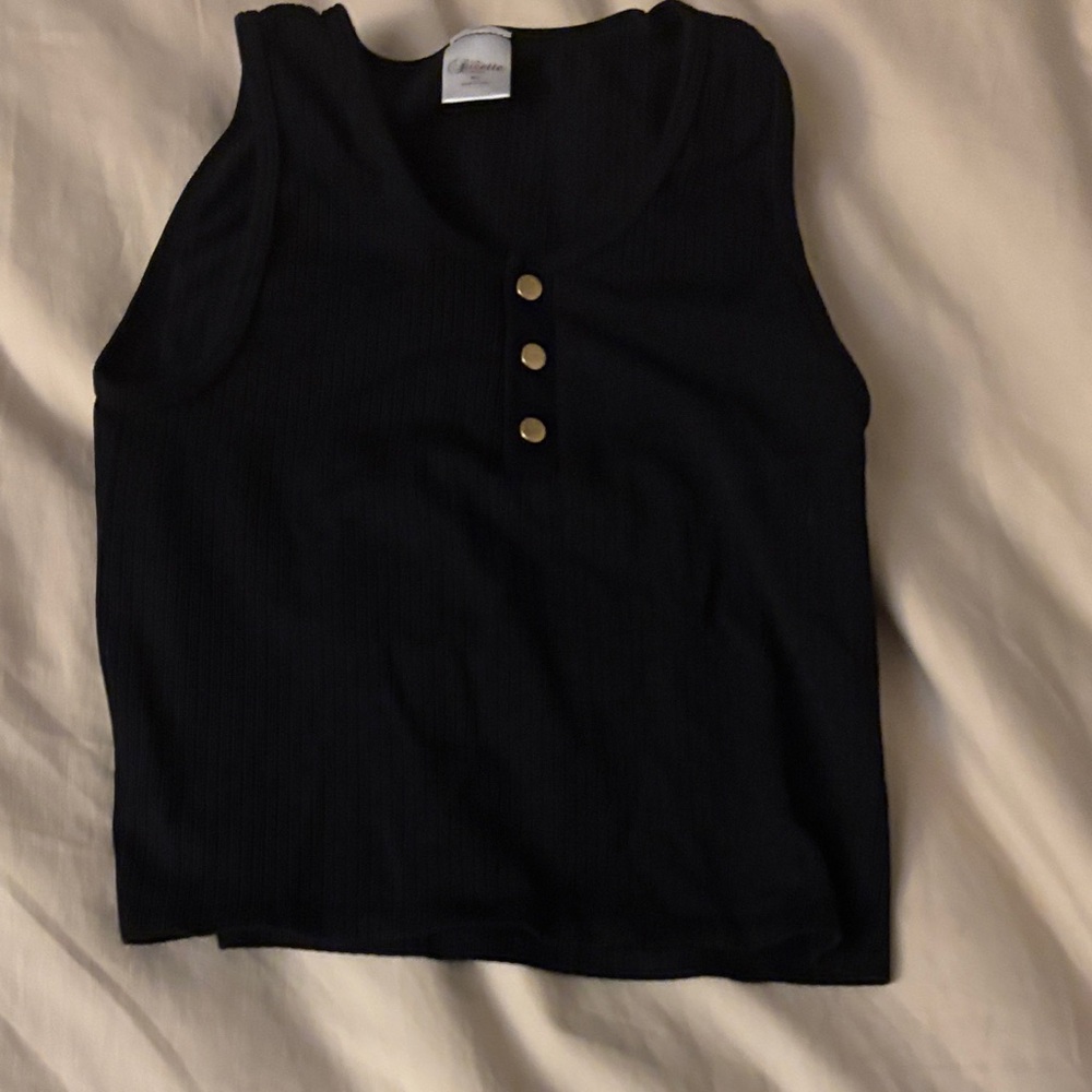 Suzette Girls Black Crop Top with Gold Buttons